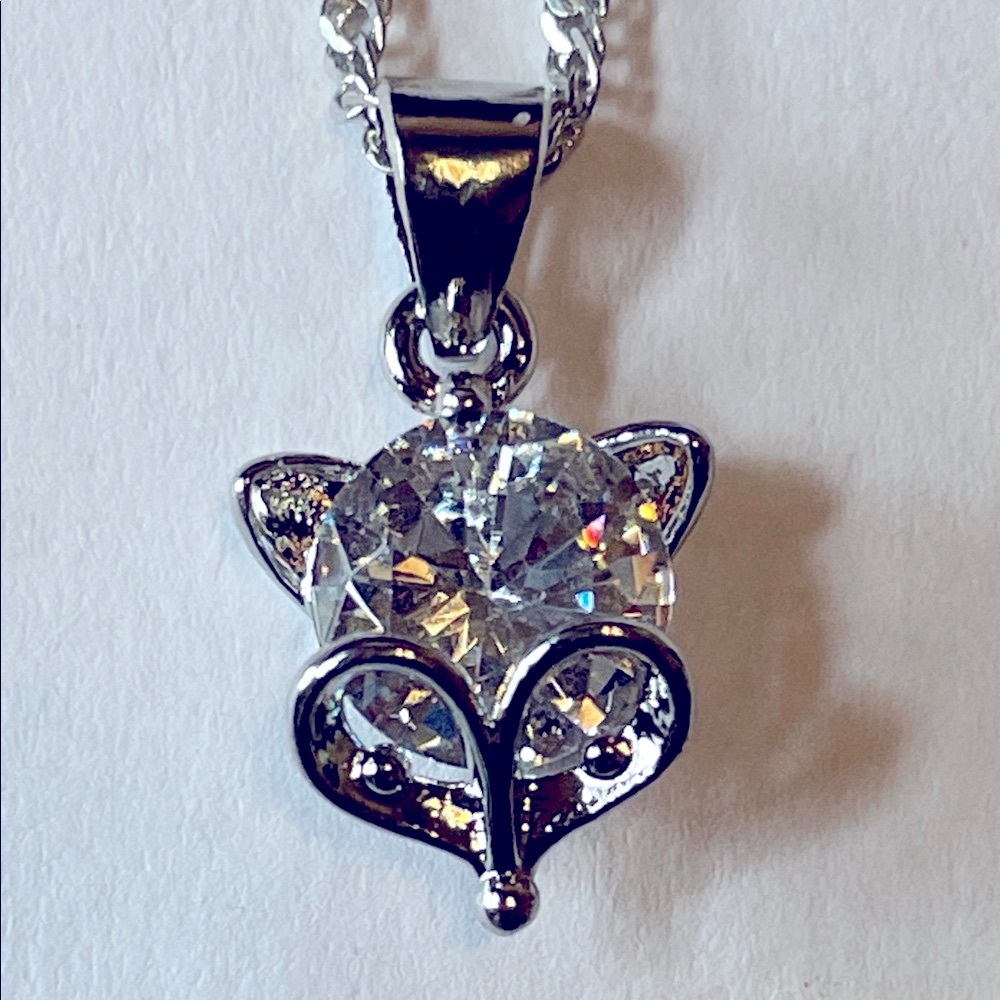 Chic Cute Sterling Silver Fox CZ Necklace